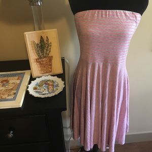 Grey/Pink Striped Strapless Dress